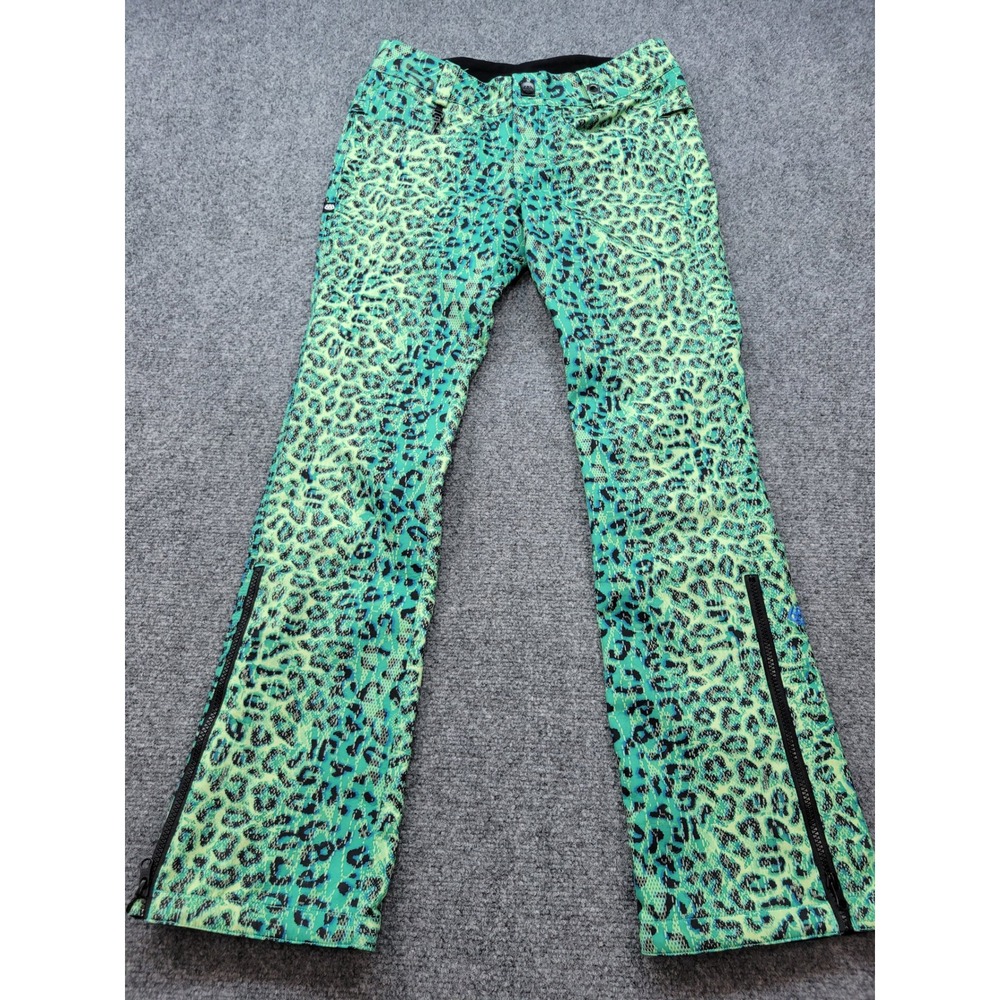 686 Authentic Willow Softshell Snow Pants Green Leopard Print Skinny Womens S